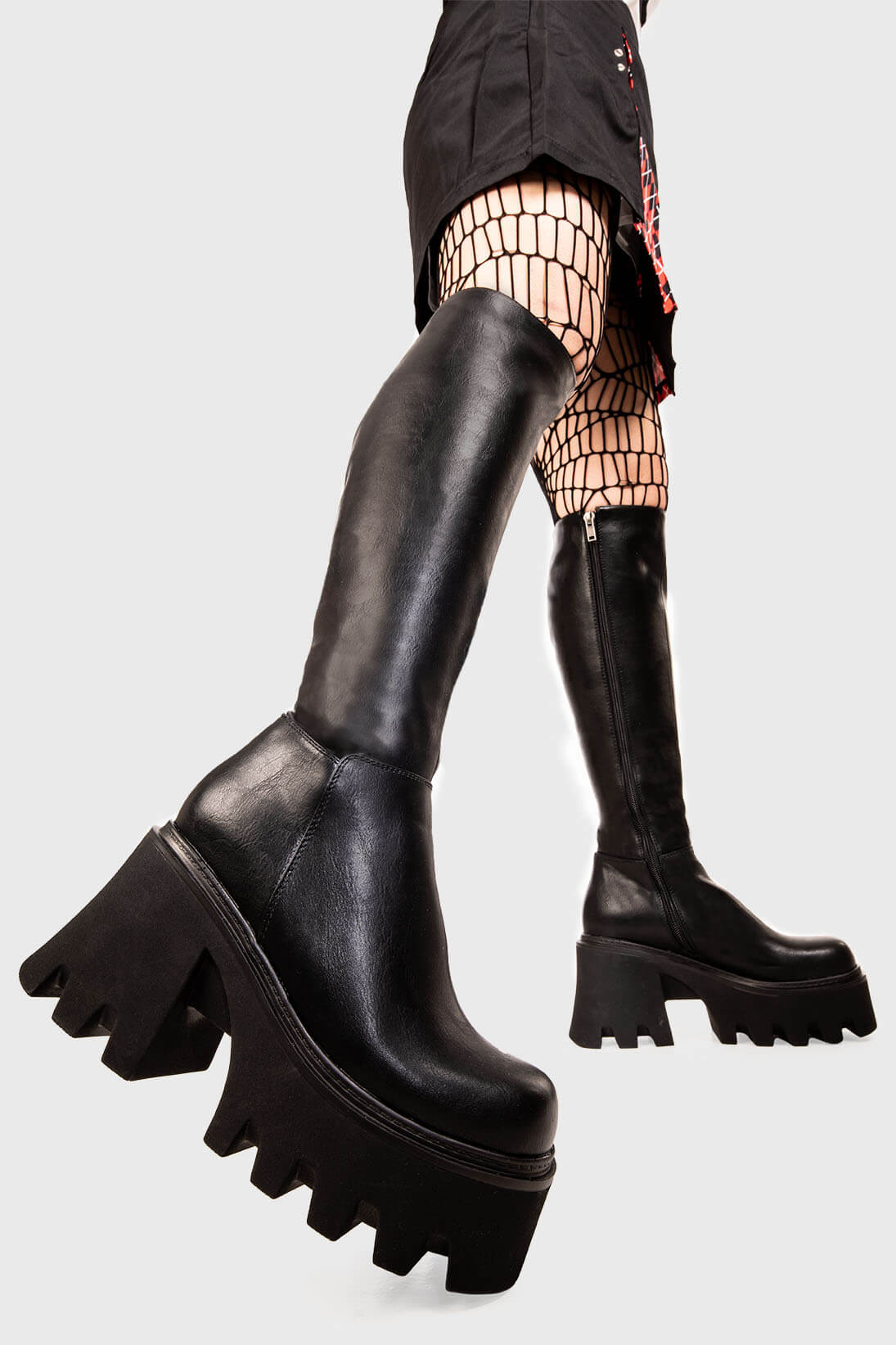 Platform Knee High Boots Black Chunky Boots Platform Ready